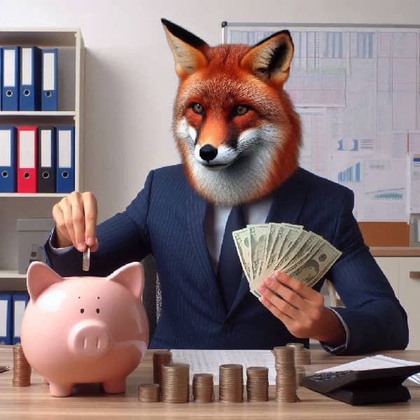 fox saving money in piggy bank
